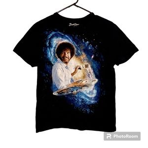 Bob Ross Black Painting T-Shirt Women’s Short Sleeves Size Medium Happy Trees